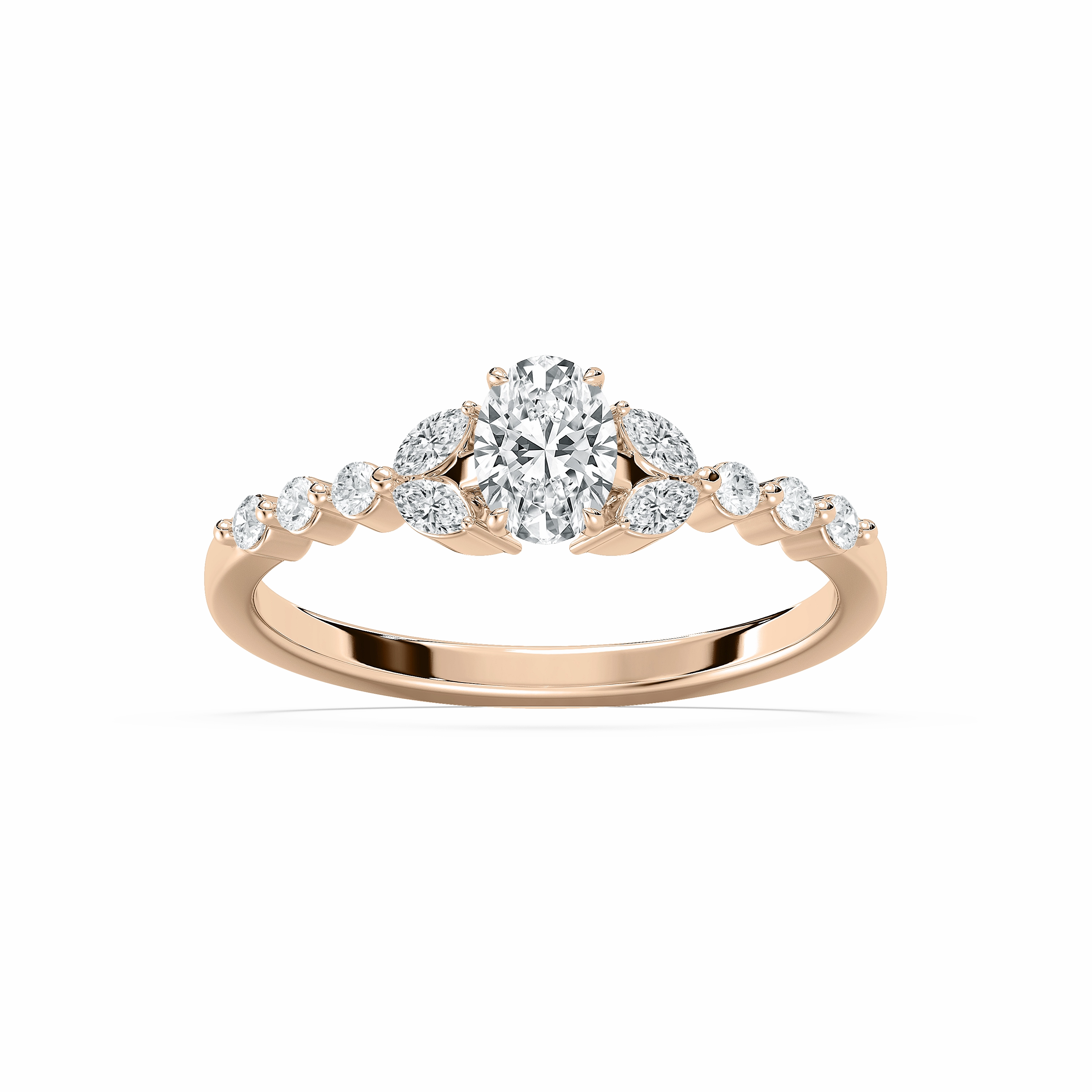Eternal Symbol Oona 5/8 ctw Oval Lab Grown Diamond Petite Shared Prong Side Stone Engagement Ring