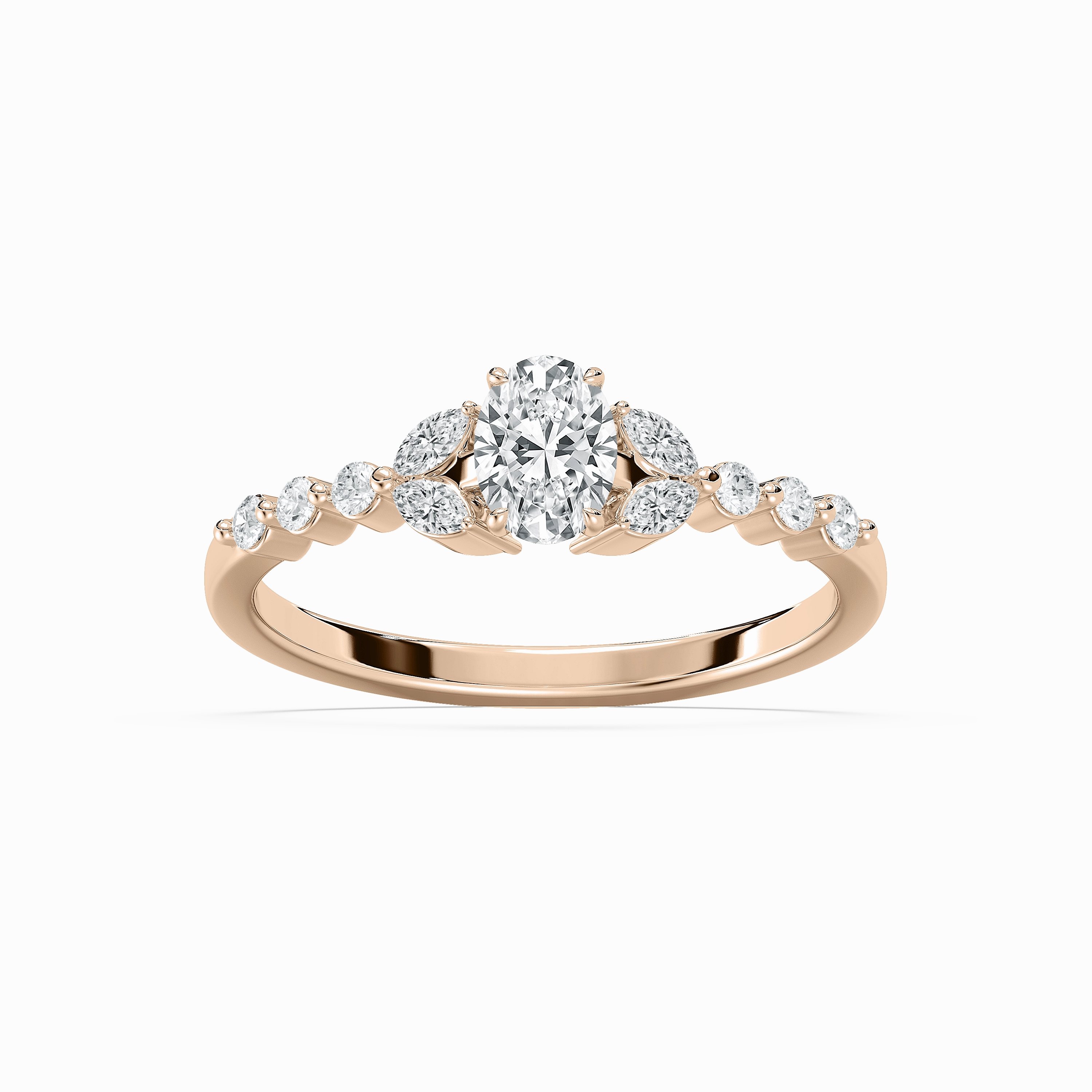 Simple Item Exclusive Jewelry Oona 5/8 ctw Oval Lab Grown Diamond Petite Shared Prong Side Stone Engagement Ring