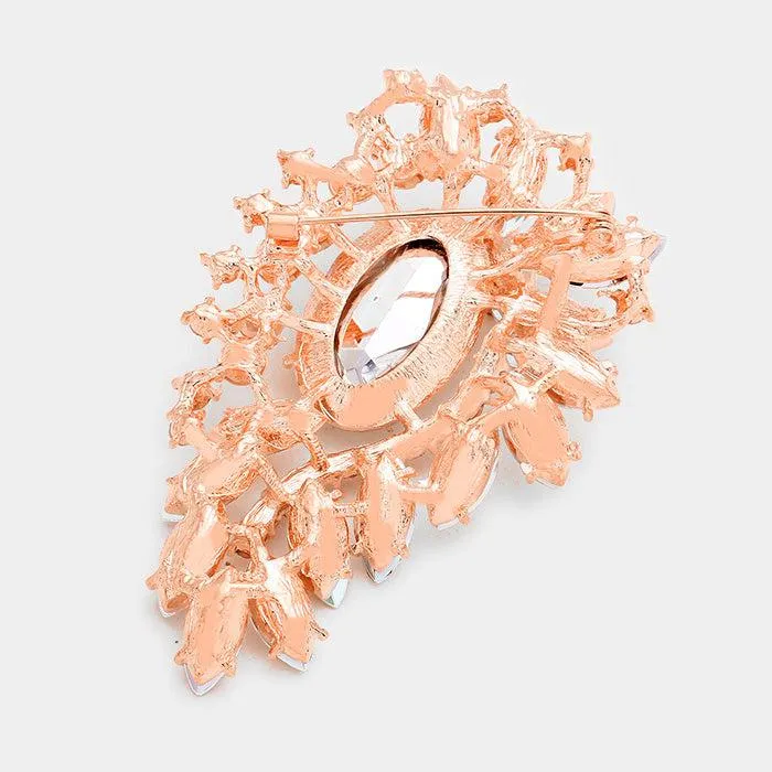 Marquise Peach Crystal Rhinestone Petal Cluster Brooch