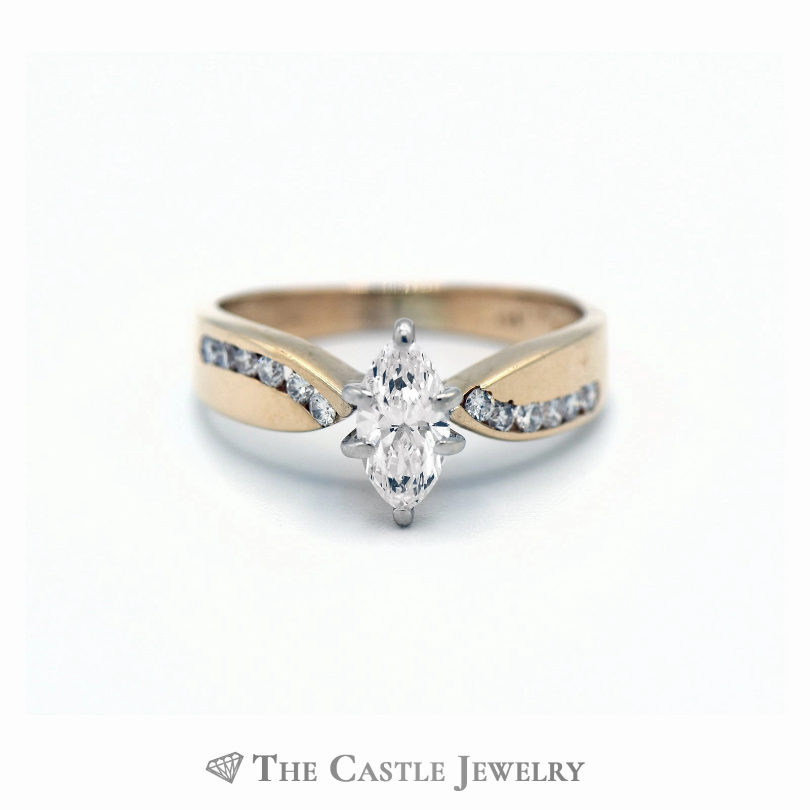 Marquise Center Cut Diamond with Diamond Accents in 14kt Yellow Gold Budget Friendly Secure Gift