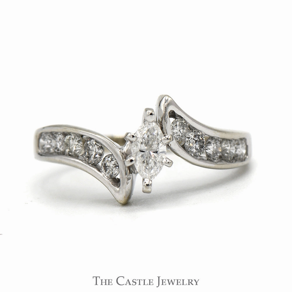 Marquise Cut Diamond Engagement Ring .25CT With .40CTTW Channel-Set Round Brilliant Cut Sides In 14KT White Gold Branded Art Eternal Object