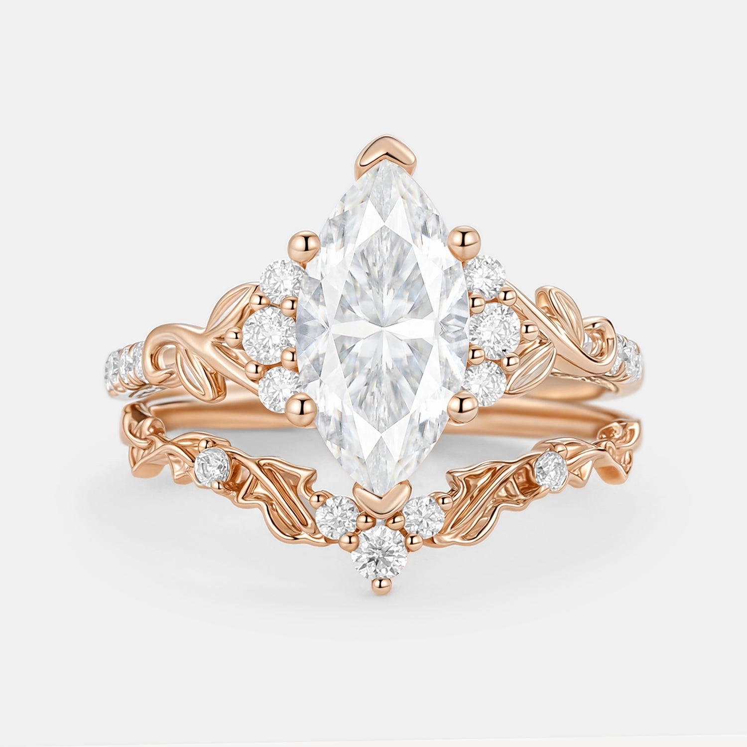 Marquise Cut Lab Emerald Leafy Engagement Ring Sets 2pcs Special Style