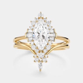 Marquise Cut Lab Grown Diamond Art Deco Engagement Ring Sets 2pcs Refined Choice