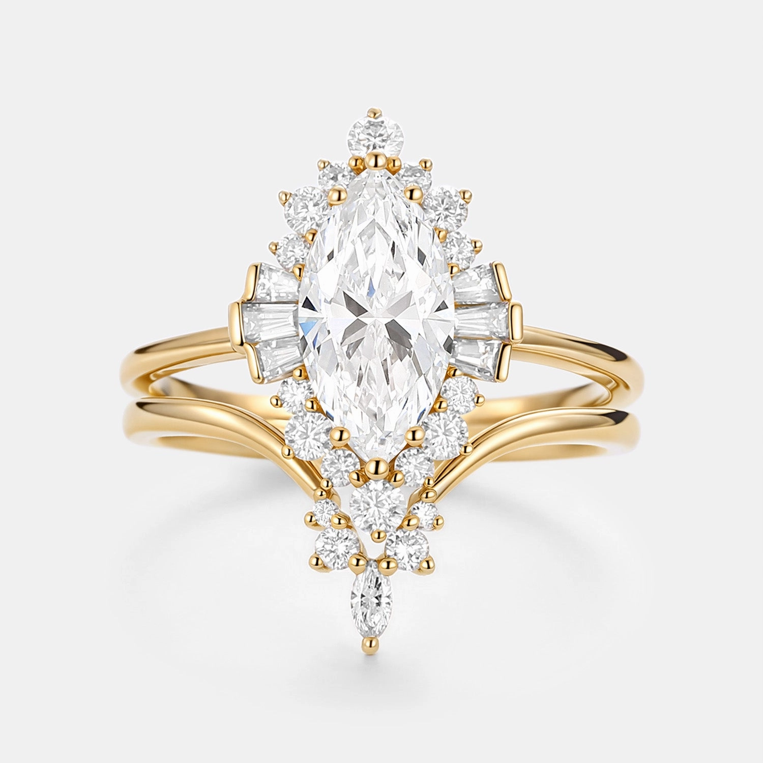 Marquise Cut Lab Grown Diamond Art Deco Engagement Ring Sets 2pcs Refined Choice