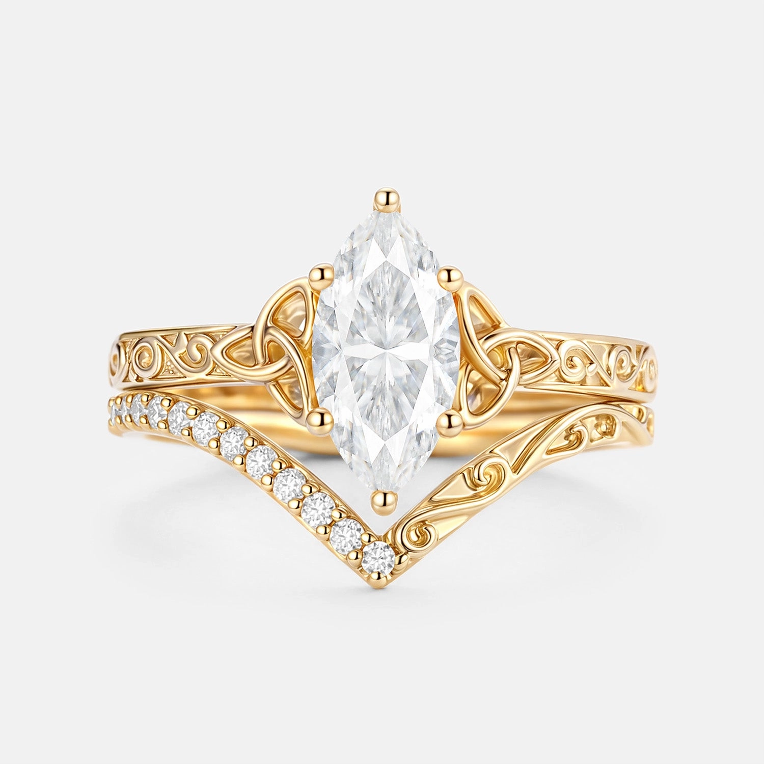 Everyday Match Marquise Moissanite Engraved Engagement Ring Set 2pcs - Willa