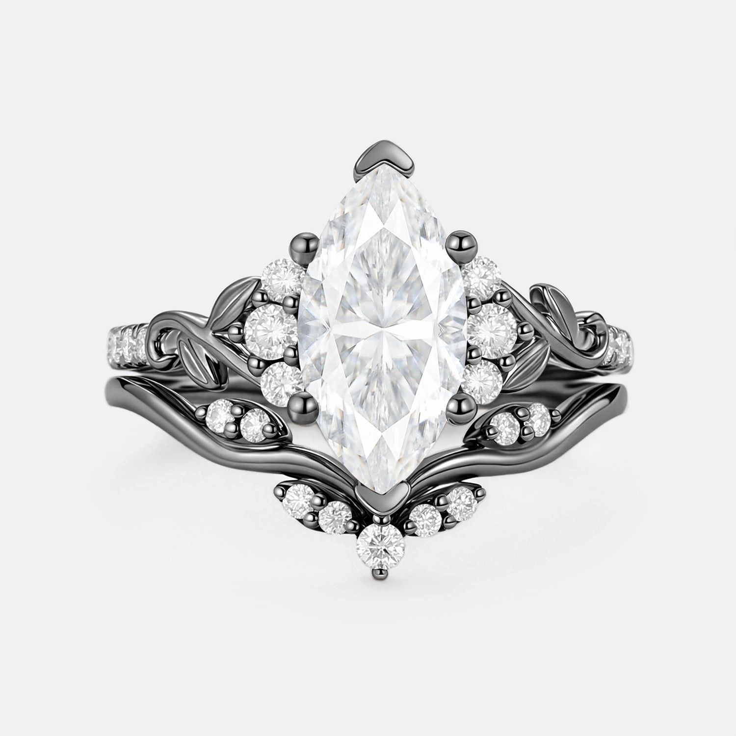 Marquise Moissanite Leafy Engagement Ring Sets 2pcs - Cometia Luxury Edge