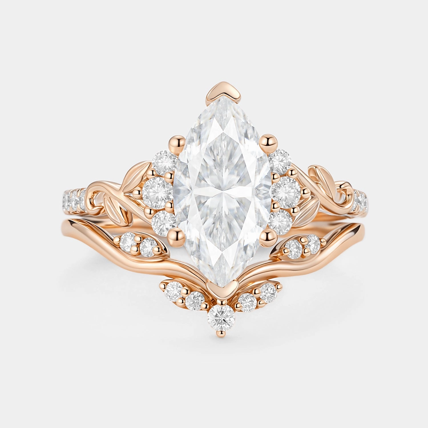 Marquise Moissanite Leafy Engagement Ring Sets 2pcs - Cometia Light Spark Modern Line