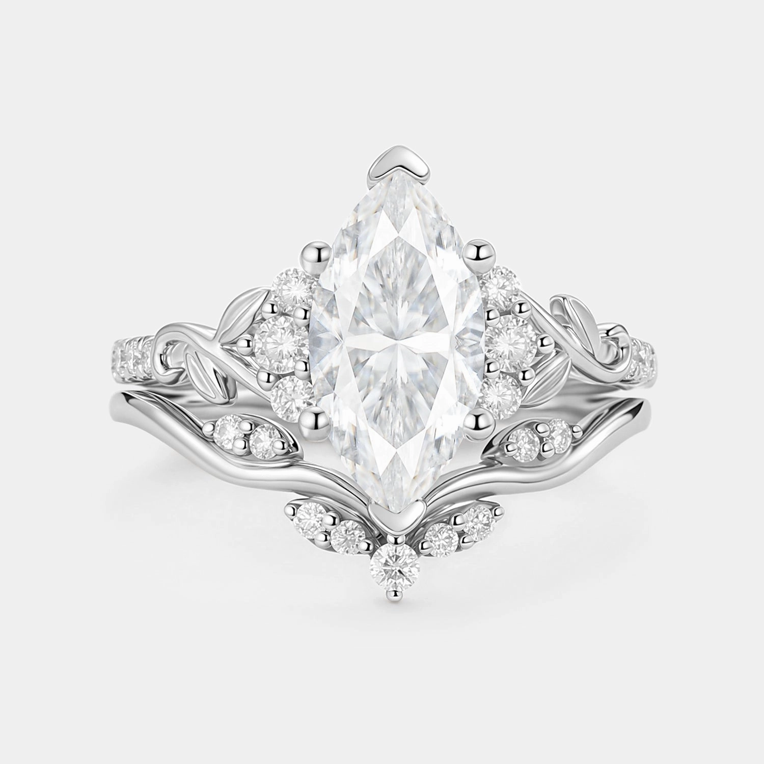 Marquise Moissanite Leafy Engagement Ring Sets 2pcs - Cometia Graceful Choice Occasion Look