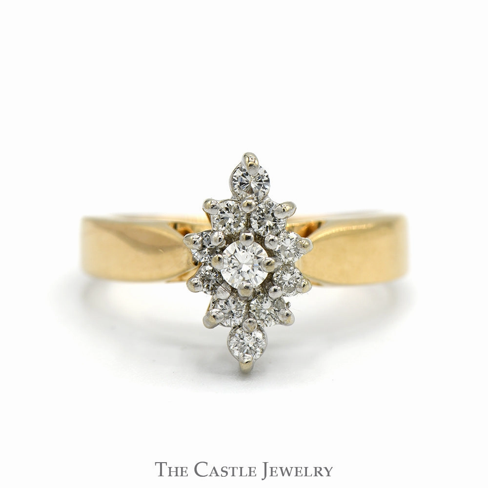 All Day Look Marquise Shaped 1/2cttw Diamond Cluster Ring in 14k Yellow Gold Cathedral Mounting