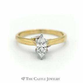 Marquise Solitaire .50ct Diamond Engagement Ring SI3 H in 18K Yellow Gold Minimal Mood Graceful Form