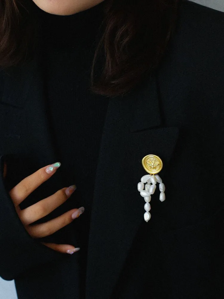 Matte Embossed Bee Badge Brooch