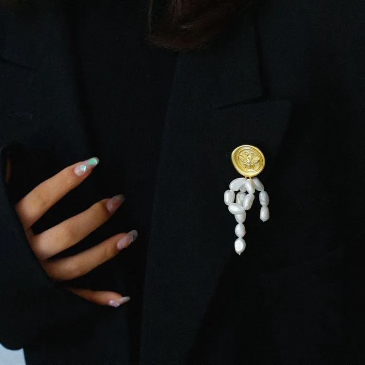 Matte Embossed Bee Badge Brooch