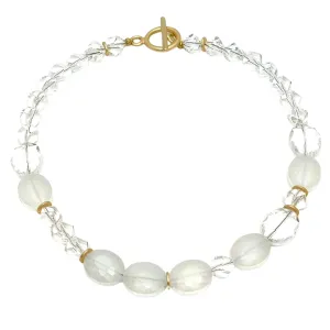 Matte White And Clear Crystal Beaded Necklace