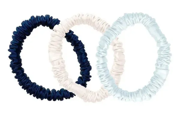 Mayfairsilk Midnight Blue/Ivory/Pastel Blue Silk Hair Ties Set