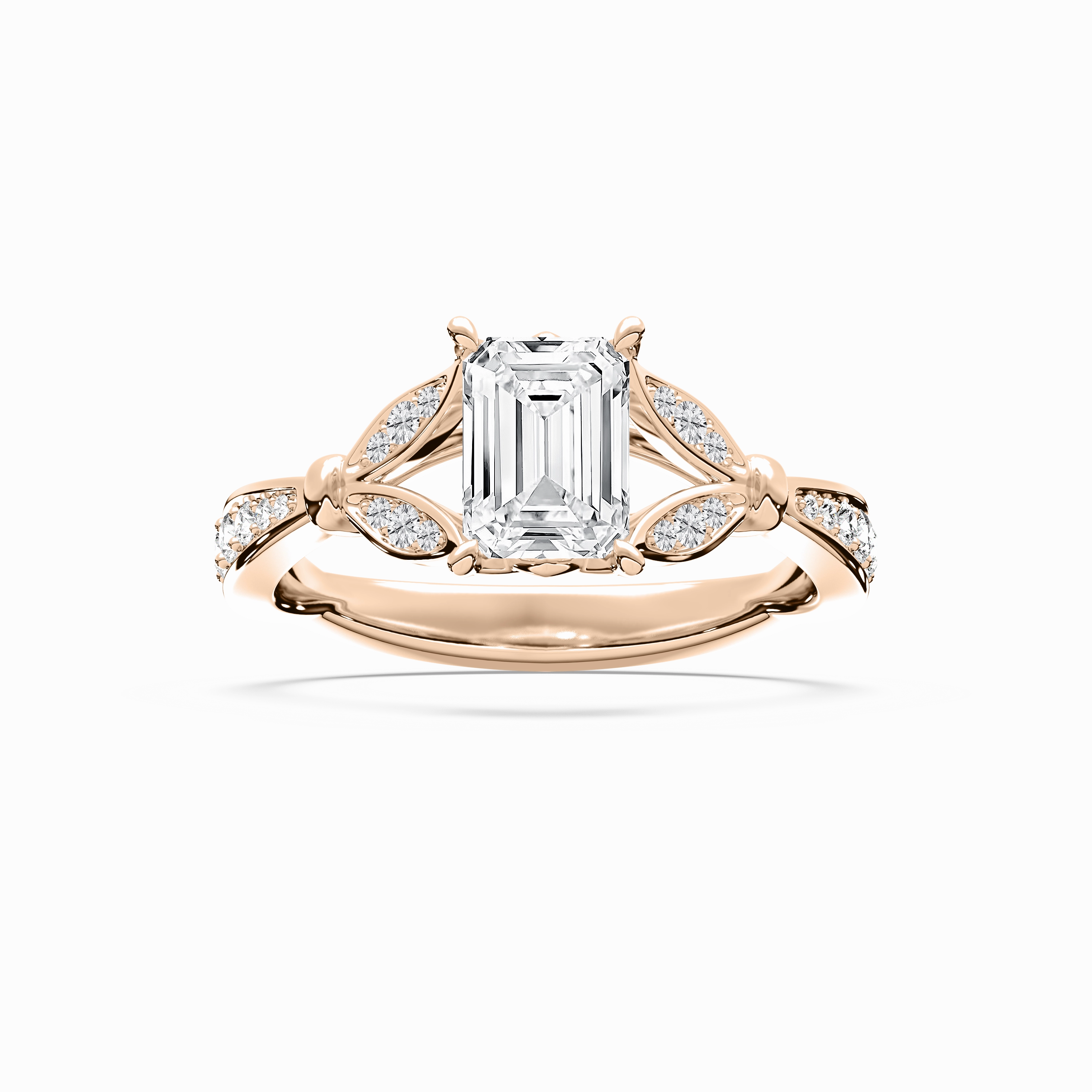 Shimmer Touch Formal Outfit Nadine 1 ctw Emerald Lab Grown Diamond Floral Side Stone Engagement Ring