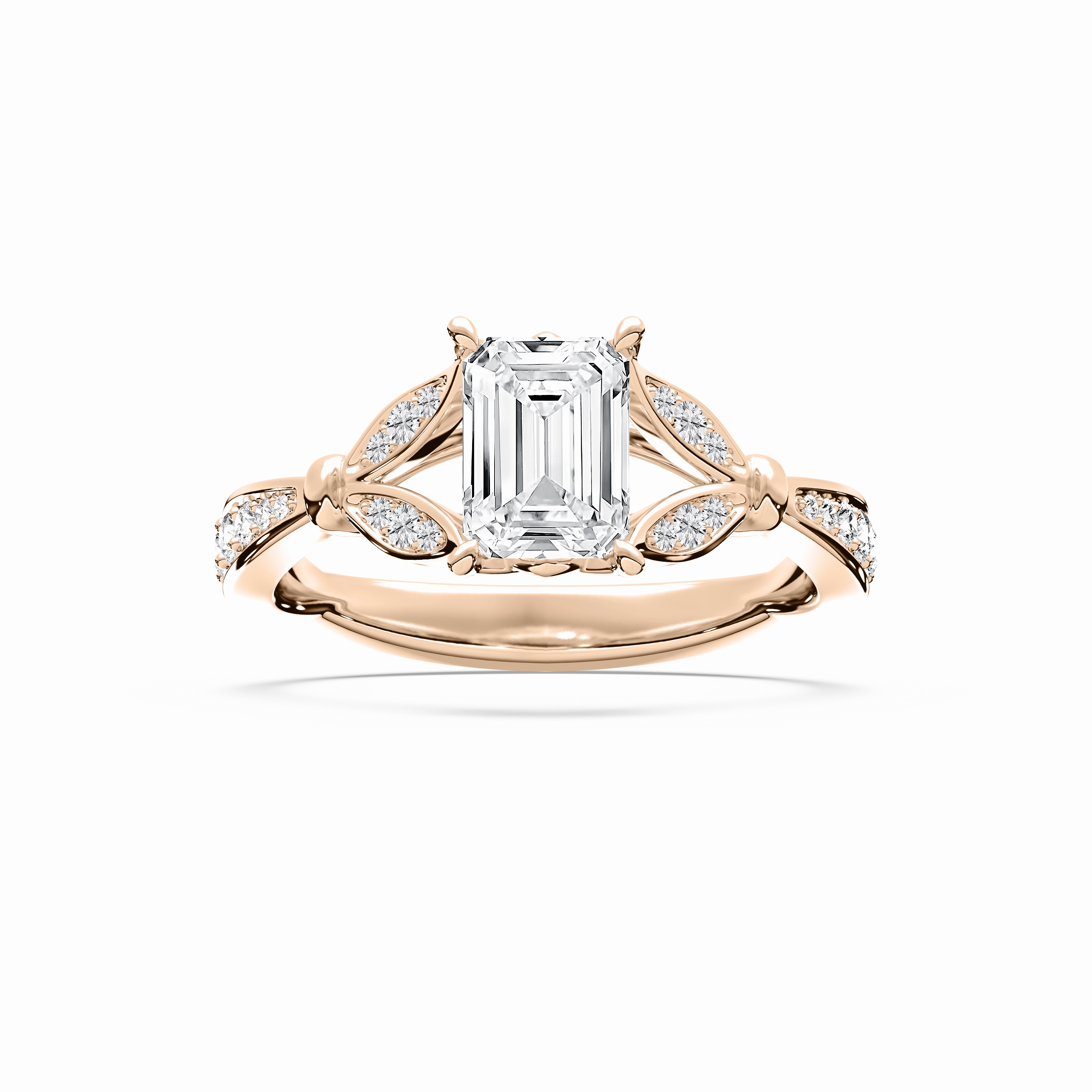 Handcrafted Symbol Jewelry Essential Nadine 1 ctw Emerald Lab Grown Diamond Floral Side Stone Engagement Ring