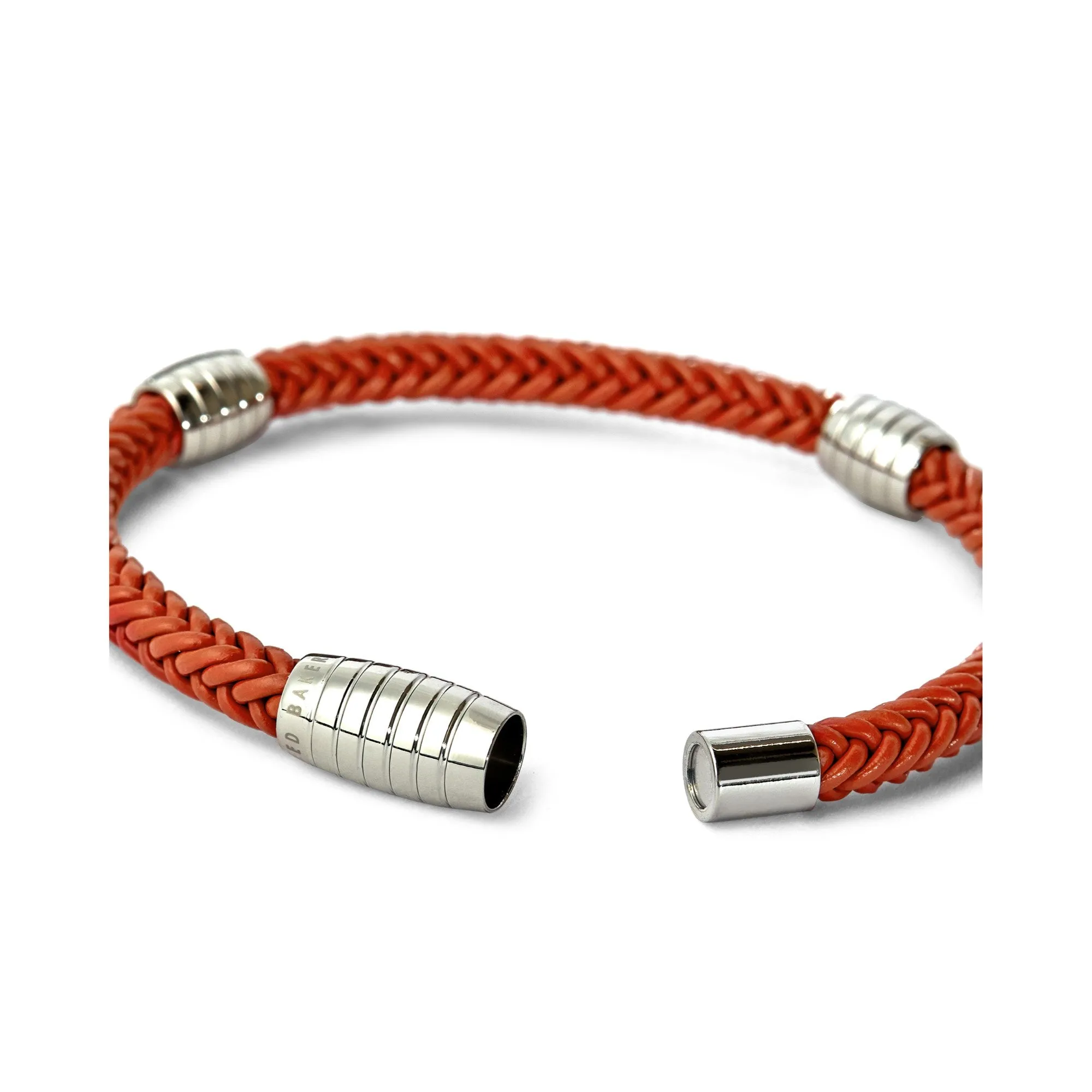 Men Paving-Leather Braided Bracelet - Orange