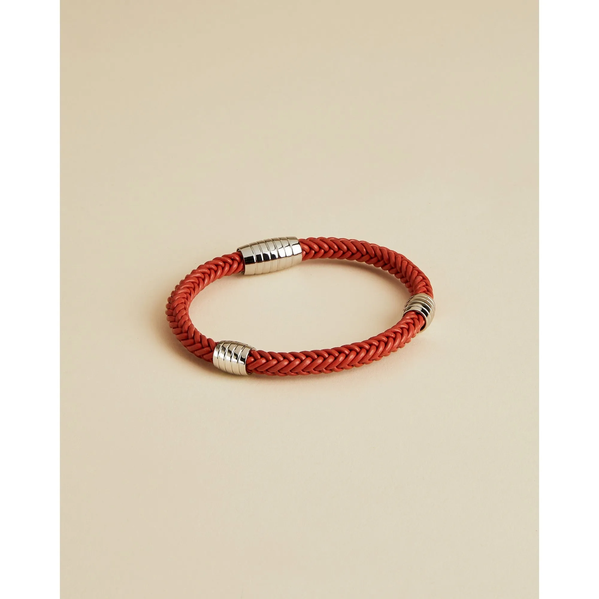Men Paving-Leather Braided Bracelet - Orange