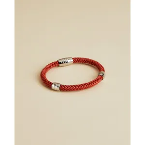 Men Paving-Leather Braided Bracelet - Orange