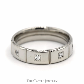 Balanced Detail Men's 6mm Wide Flat Set Diamond Eternity Band in 14k White Gold