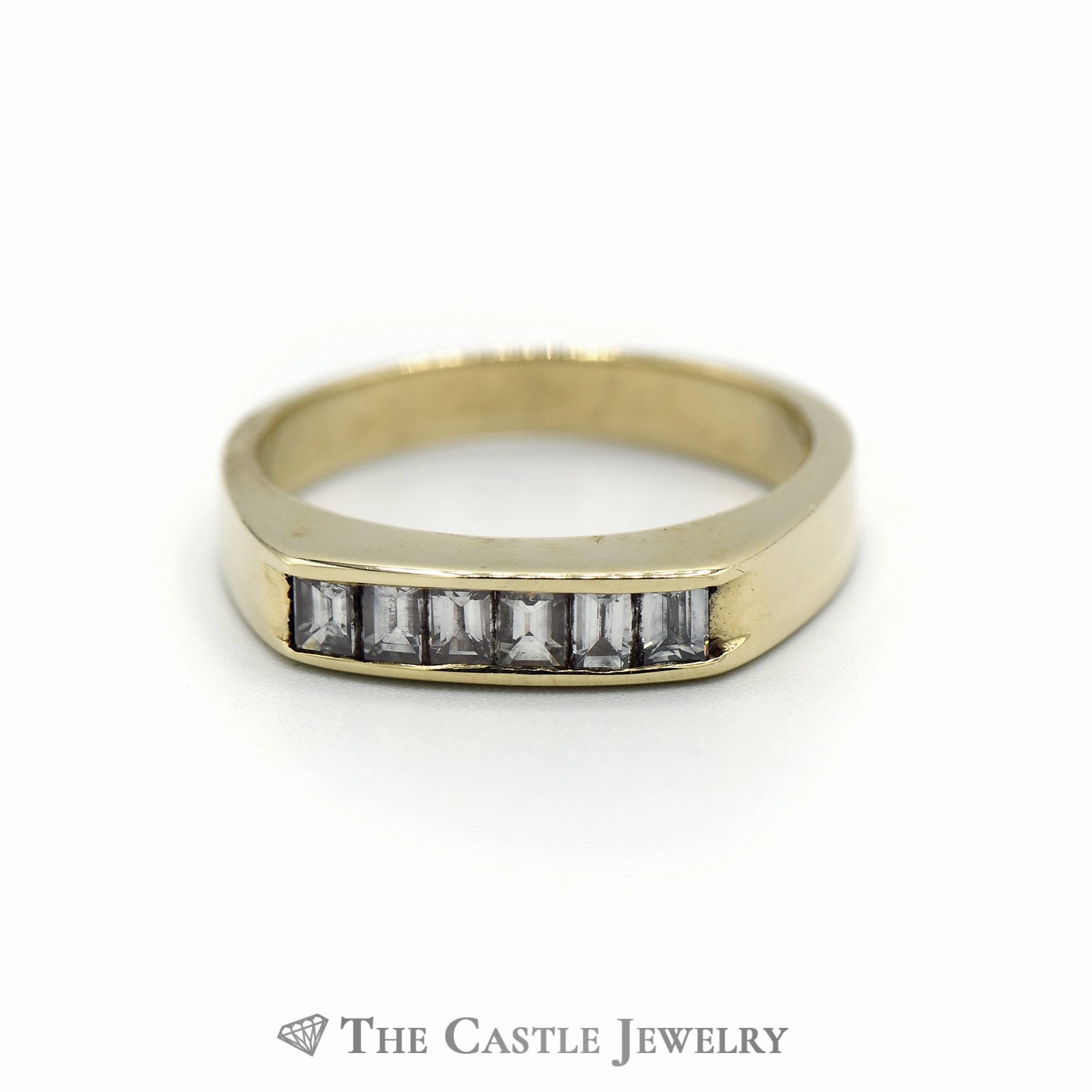 Classic Finish Men's Channel Set 1/2cttw Emerald Cut Diamond Wedding Band in 14k Yellow Gold