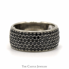 Men's Wide (10.25mm) 1.75cttw Black Diamond Cluster Band in 14k White Gold Layer Accent