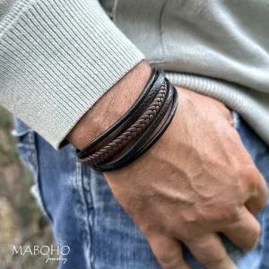 Men's 5 Layer Leather Black and Brown Bracelet