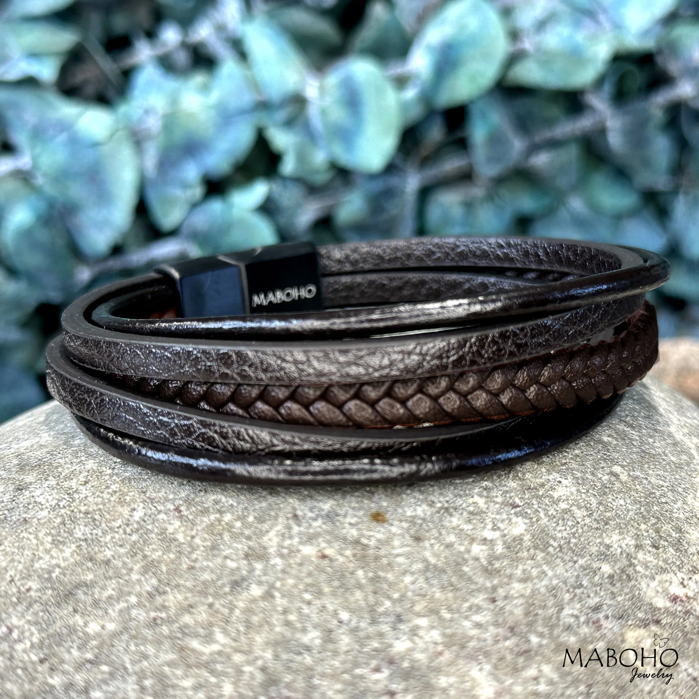 Men's 5 Layer Leather Black and Brown Bracelet