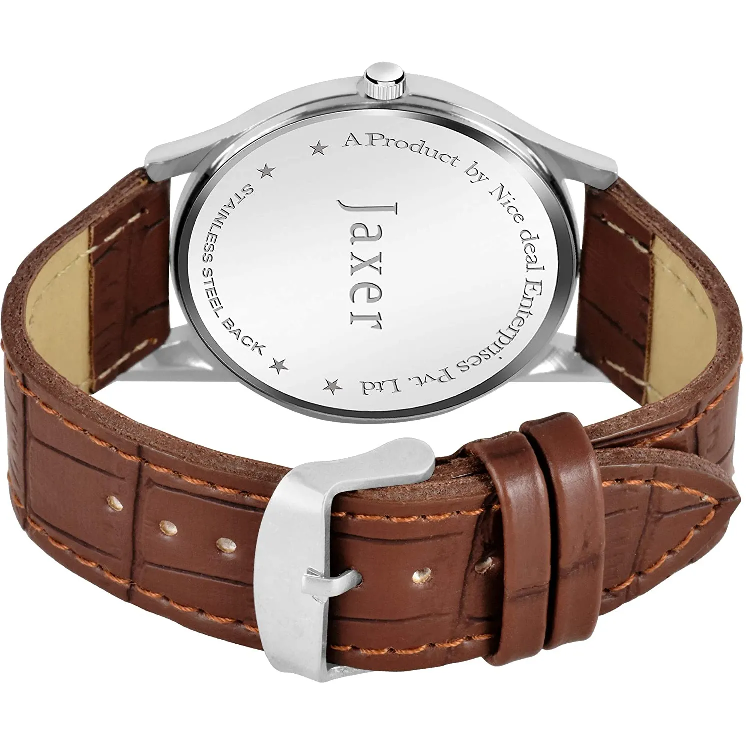 Men's Analog Watch with Beige Dial and Brown Leather Strap - JXRM2149
