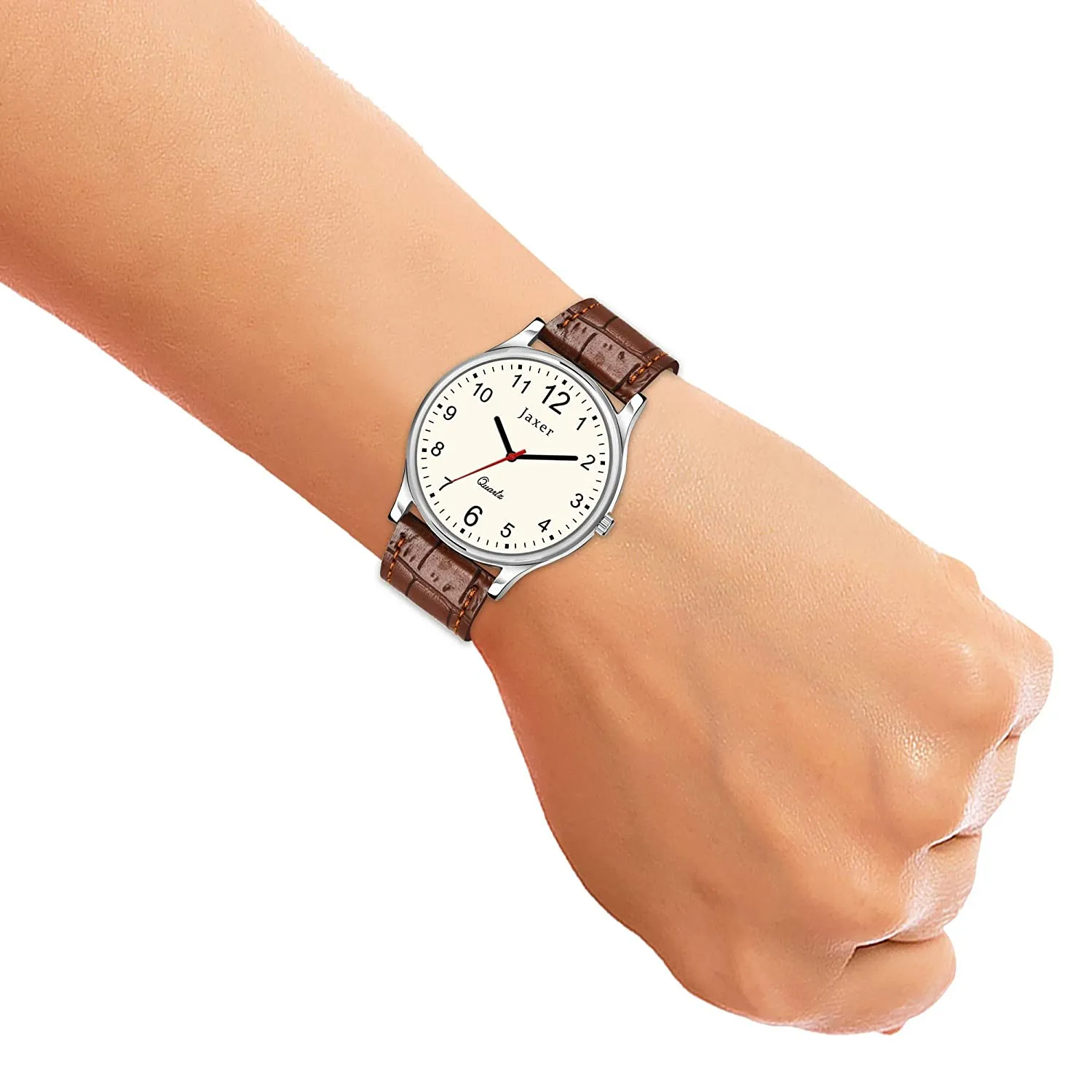 Men's Analog Watch with Beige Dial and Brown Leather Strap - JXRM2149