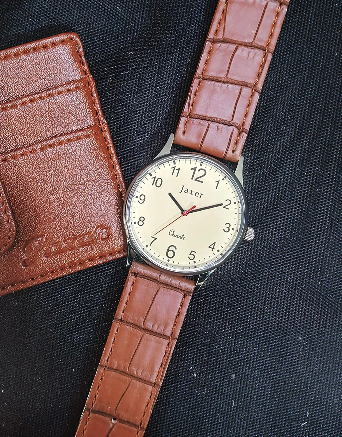 Men's Analog Watch with Beige Dial and Brown Leather Strap - JXRM2149