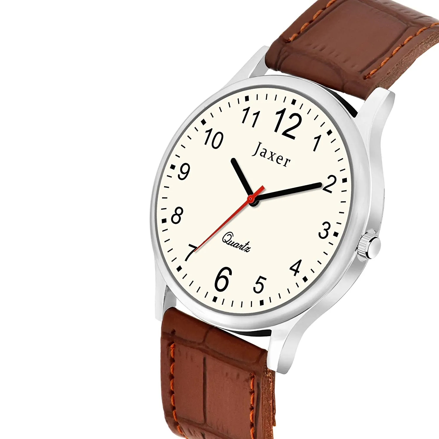 Men's Analog Watch with Beige Dial and Brown Leather Strap - JXRM2149