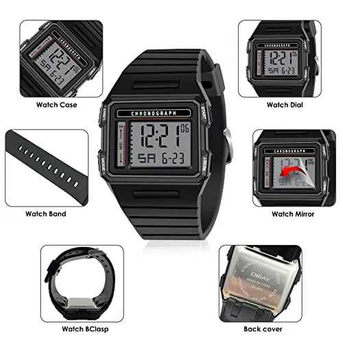 Mens Digital Sports Large Face Military Square Watches