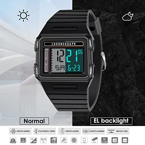 Mens Digital Sports Large Face Military Square Watches