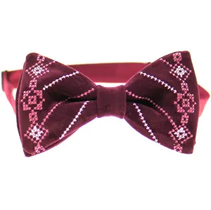 Men's Embroidered Bowtie- Burgundy Suede