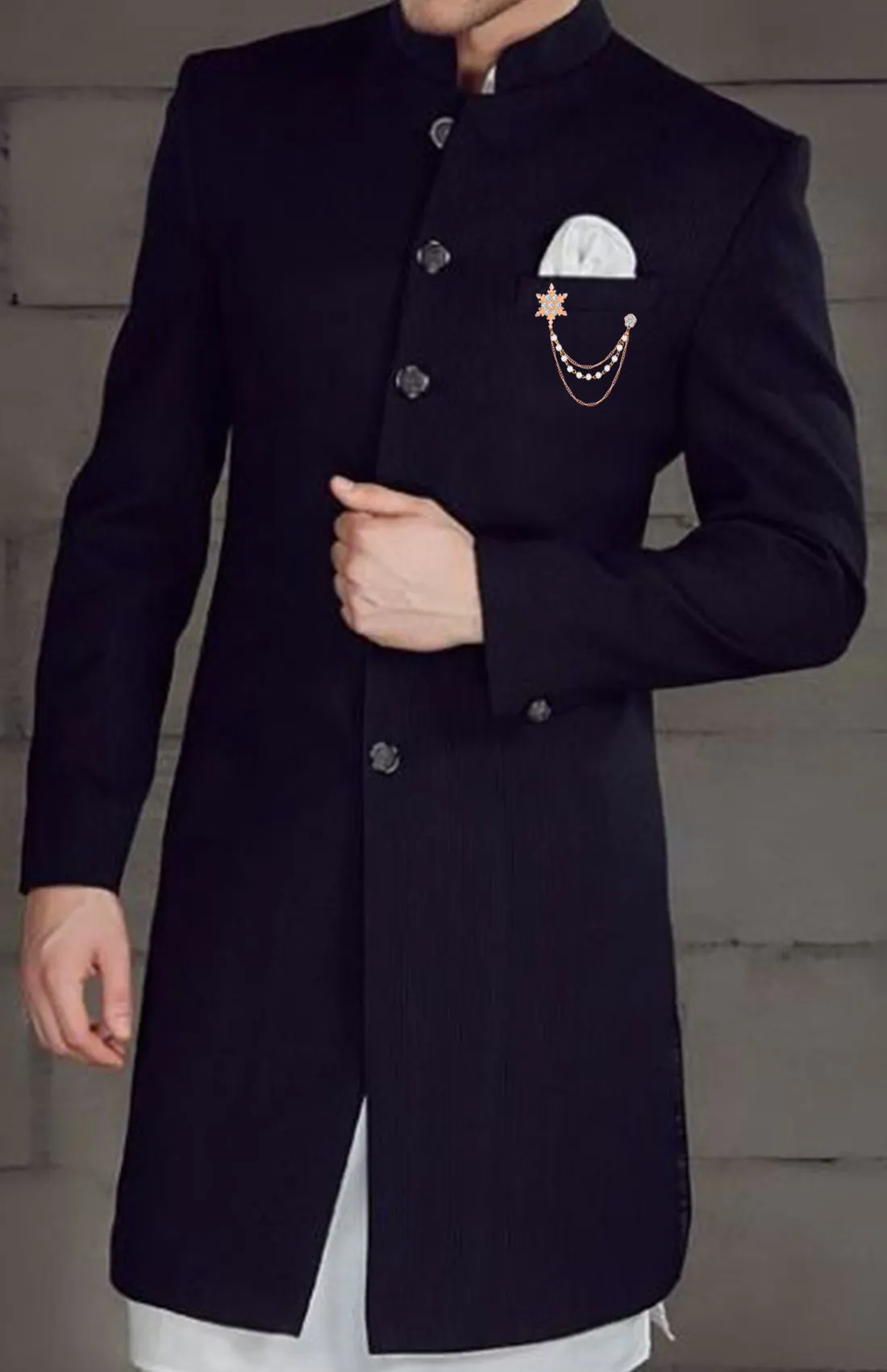 Men's Eye Catching Stone Studded Snow Flake with Three Chain Pin Brooch