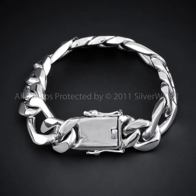 Mens Figaro Bracelet - 15mm - 925 Sterling Silver