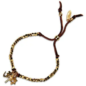 Mens Large Faceted Beads and Donut Rings Deerskin Leather Bracelet