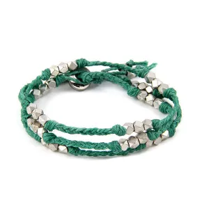 Mens Multiplied Triple Treat Faceted Bead Green Irish Linen Bracelet
