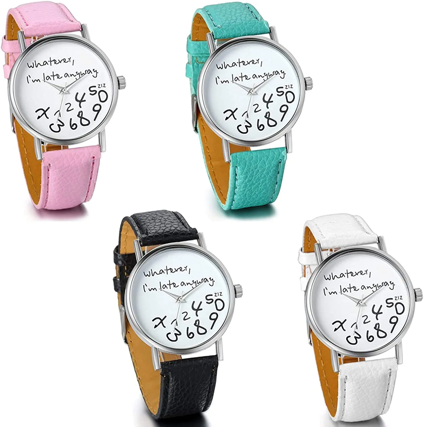 Men's "Whatever, I'm Late Anyway" Leather Strap Quartz Wrist Watch