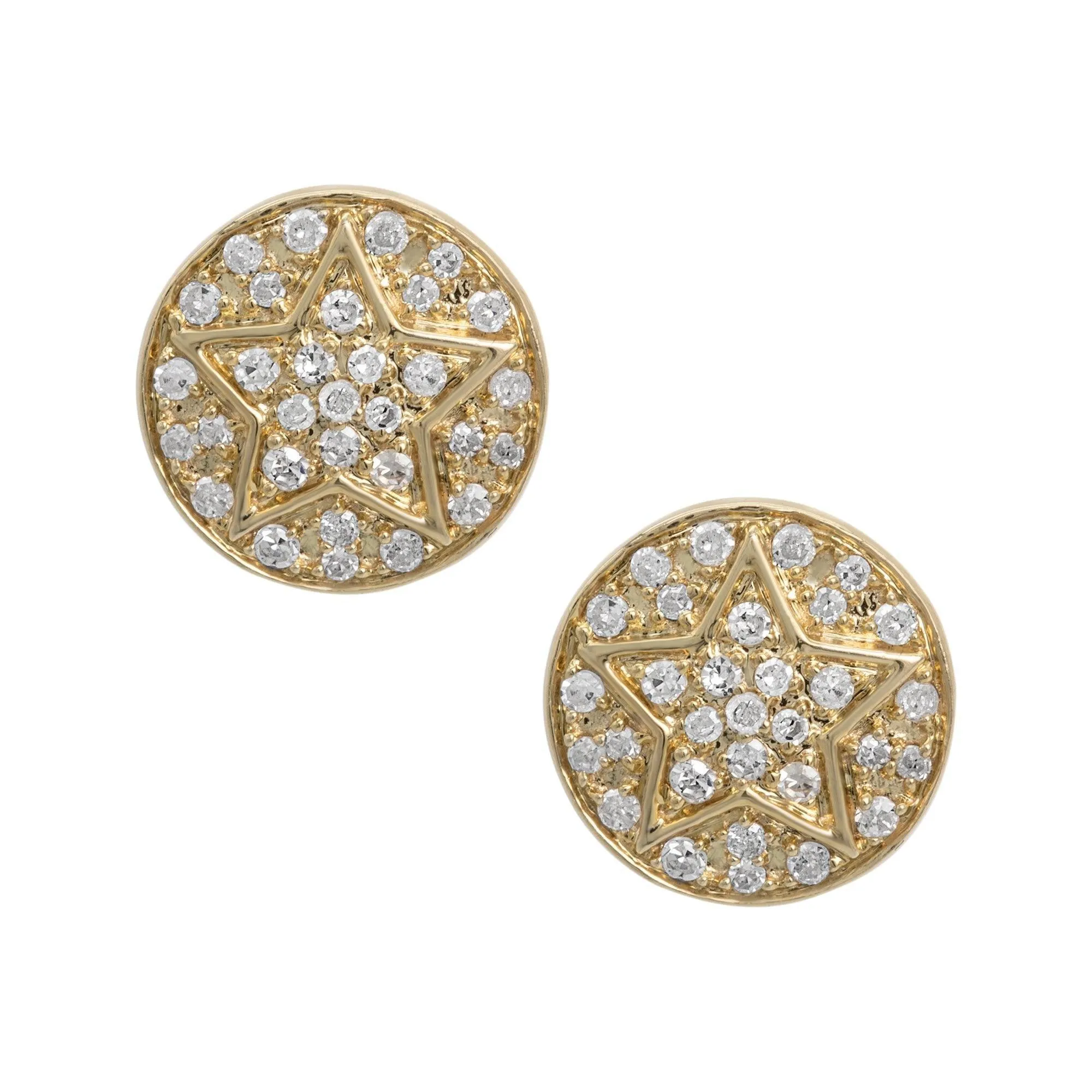 Men's Round Cluster Star Diamond Stud Earrings 0.16ct 10K Yellow Gold