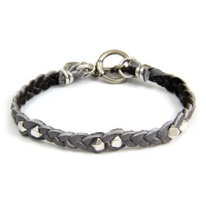 Mens Silver Faceted Bead Grey Braided Bracelet