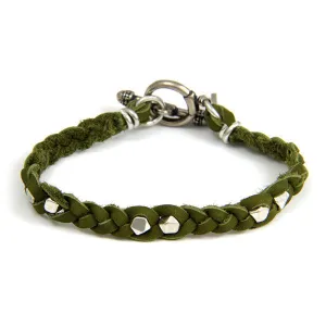 Mens Silver Faceted Bead Sage Braided Bracelet