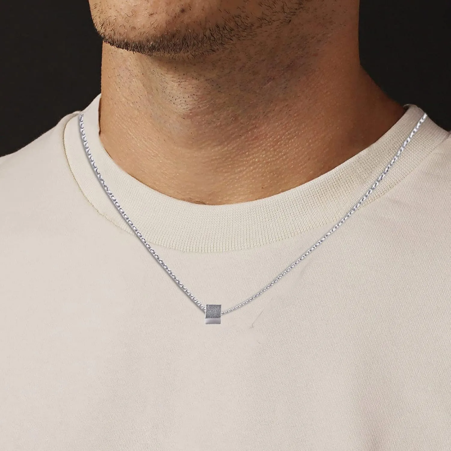 Men's Stainless Steel Pendant Necklaces Square Cube Sweater Chain Minimalist Couple Necklace