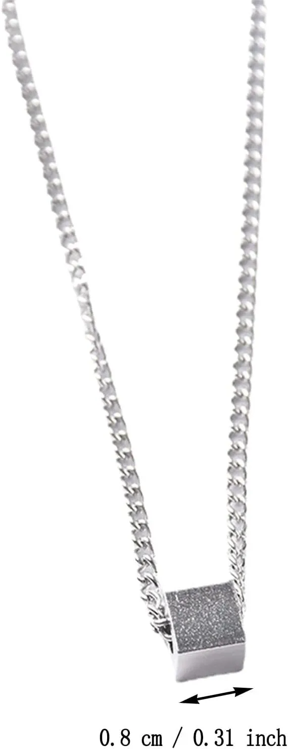 Men's Stainless Steel Pendant Necklaces Square Cube Sweater Chain Minimalist Couple Necklace
