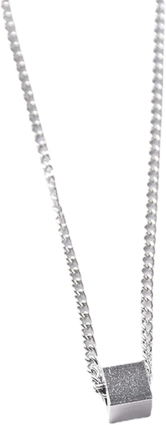 Men's Stainless Steel Pendant Necklaces Square Cube Sweater Chain Minimalist Couple Necklace