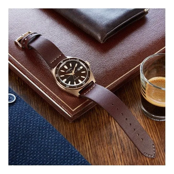 Mens Strap Dress Stainless Steel Rose Gold Watch AW1593-06X