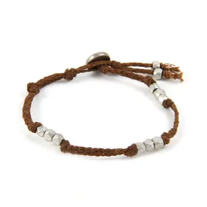 Mens Triple Treat Faceted Bead Brown Irish Linen Bracelet