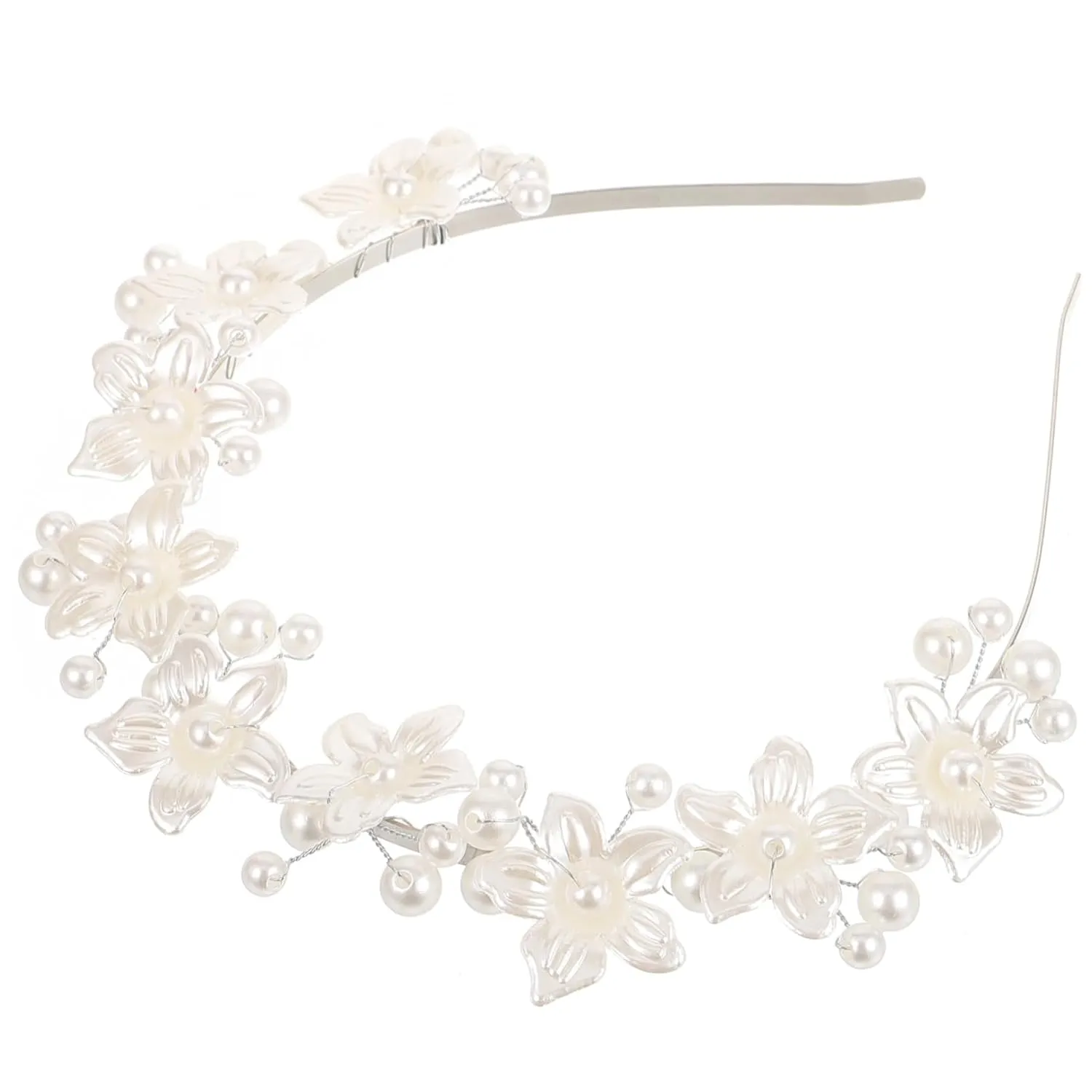 MERRYHAPY Elegant Pearl Headband Women's Wedding Hair Piece Pearl Crown Bridal Hair Accessory Flower Headband for Women