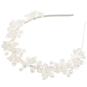 MERRYHAPY Elegant Pearl Headband Women's Wedding Hair Piece Pearl Crown Bridal Hair Accessory Flower Headband for Women